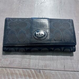 Coach Black Signature Continental Wallet with Logo Plaque